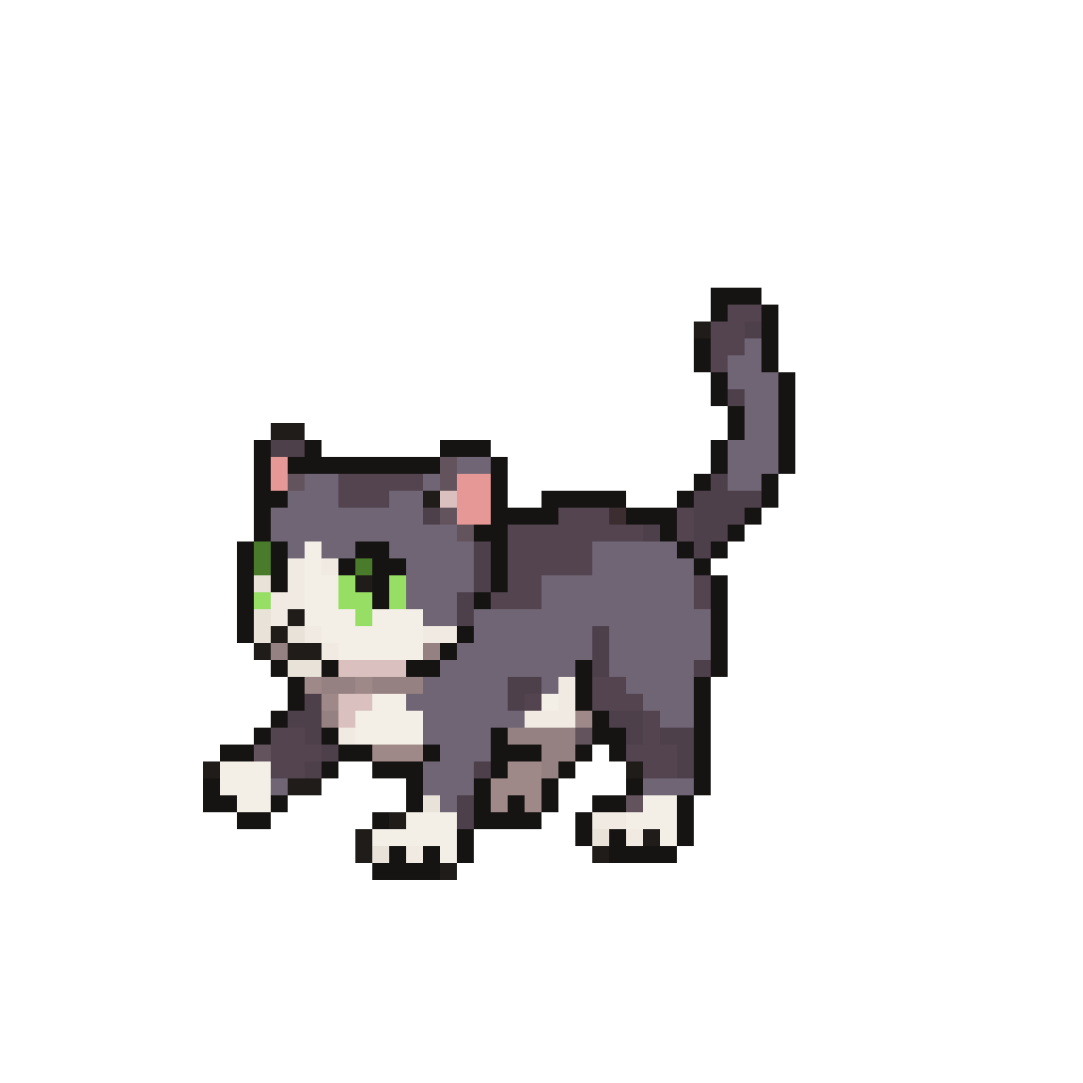 Walking gray and white cat pixel art