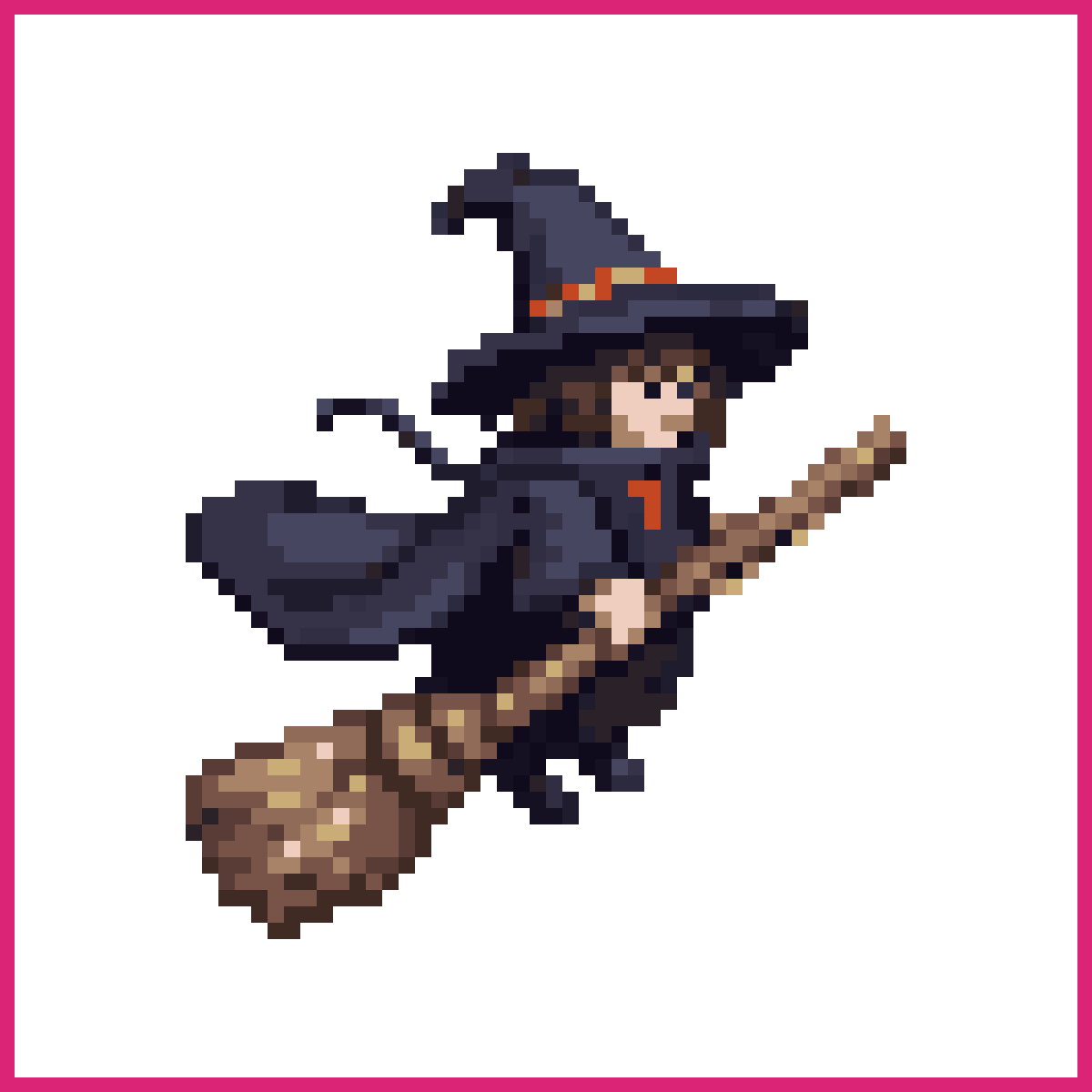 2D pixel art witch flying on broom | Sprite-AI