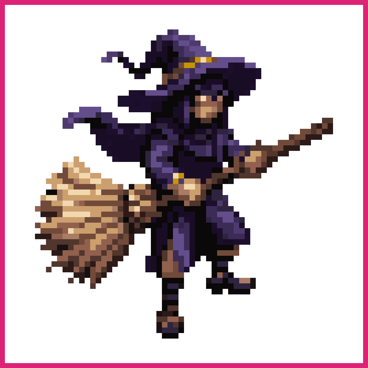 2D pixel art witch flying on broom | Sprite-AI