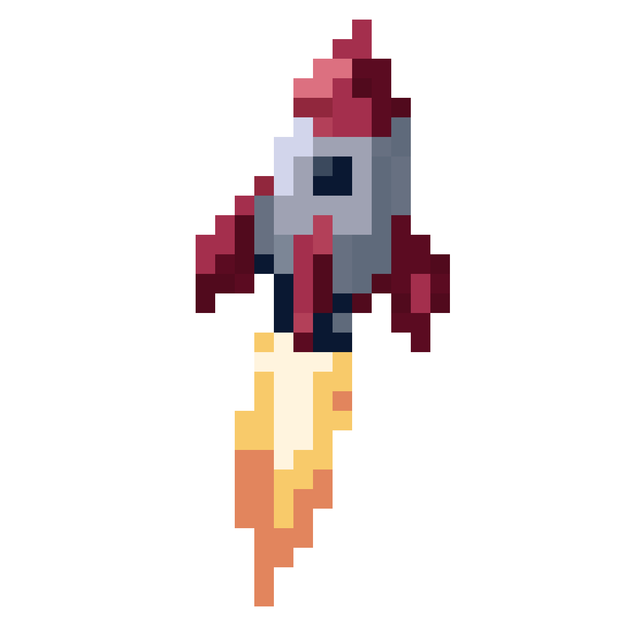Rocket, fire thruster moving pixel art