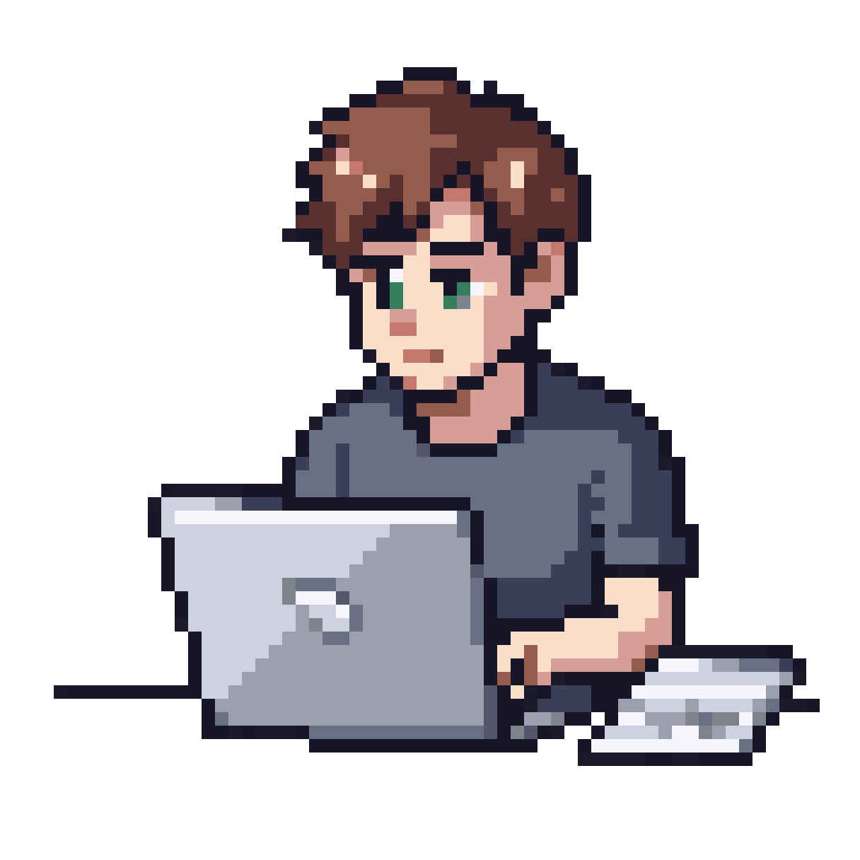 Blogger at desk pixel art