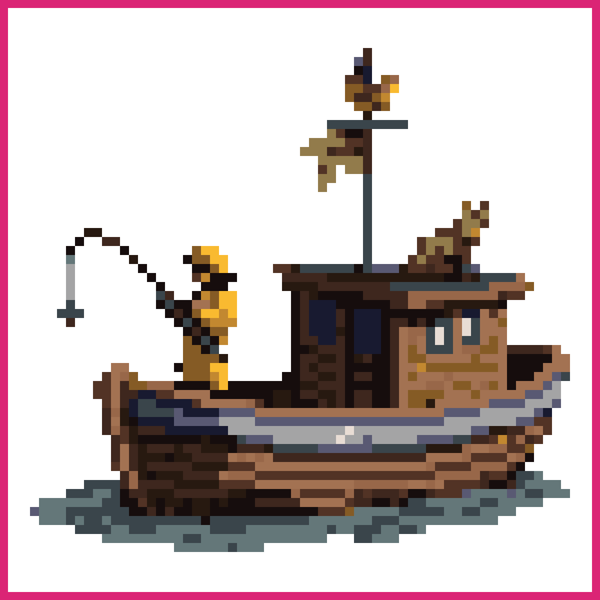 Old Fishing Boat with Fisherman and Cat | Sprite-AI