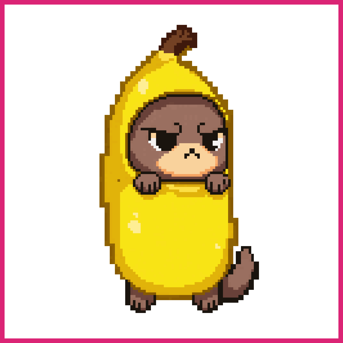 A cat/sloth creature wearing a yellow banana co... | Sprite-AI