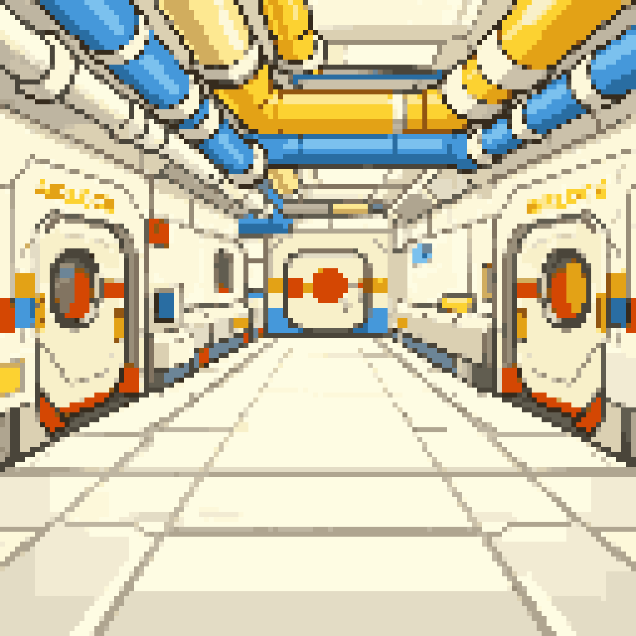 Space station hallway pixel art