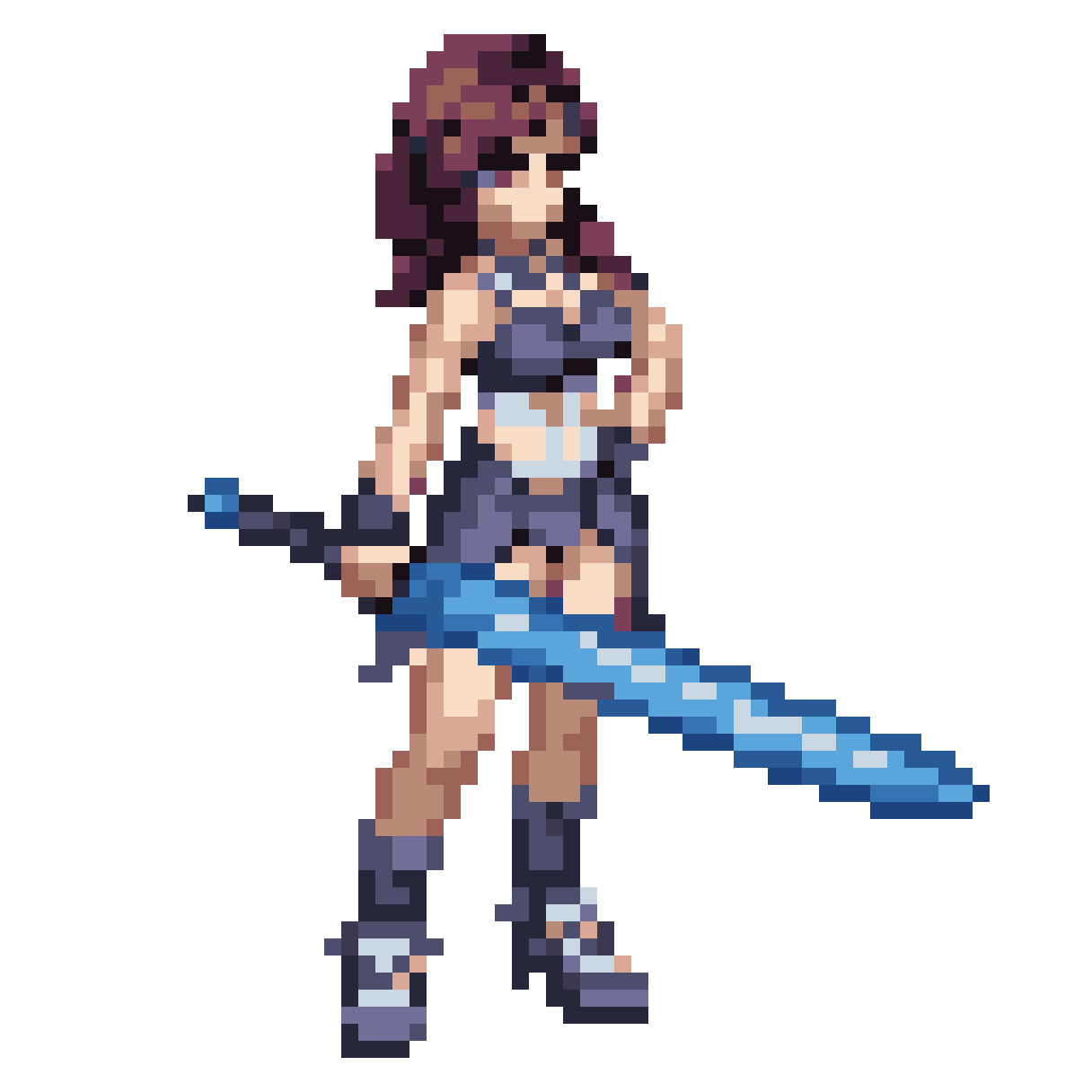 curvy girl in singlet with icy sword pixel art