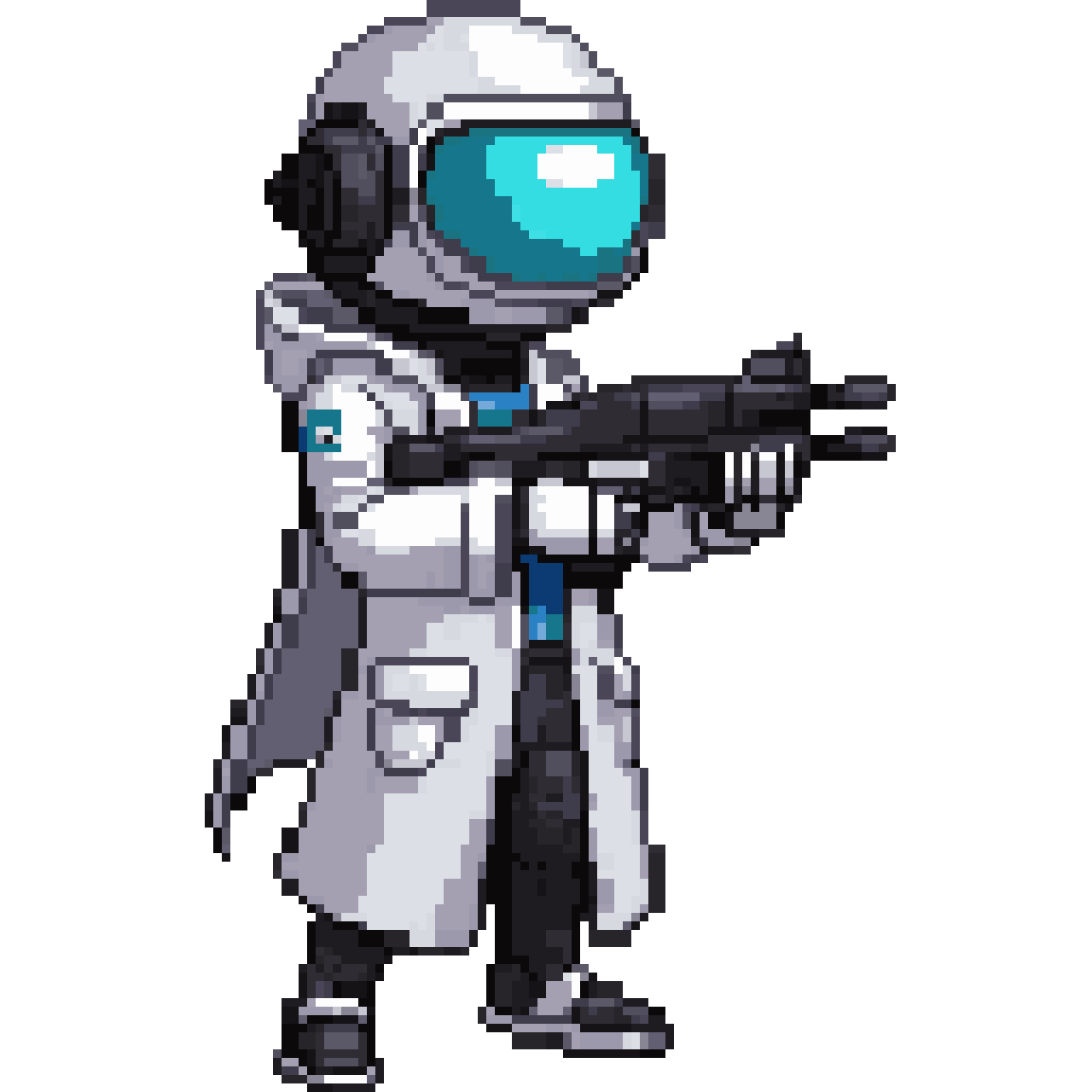 Humanoid antibiotic with gun pixel art