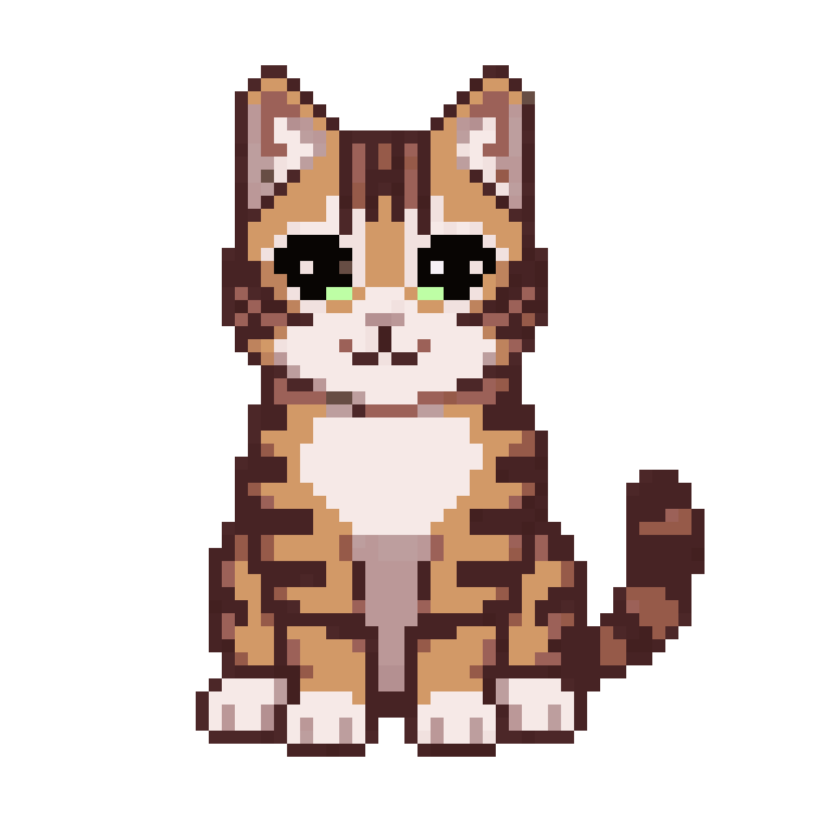 Striped Tabby Cat with White Paws pixel art