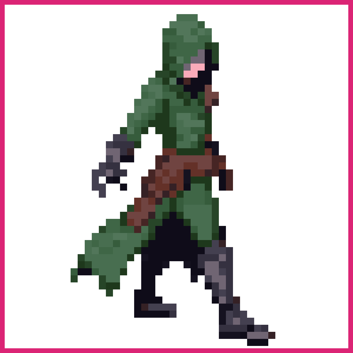 Elegant Assassin in Charcoal Green Outfit | Sprite-AI