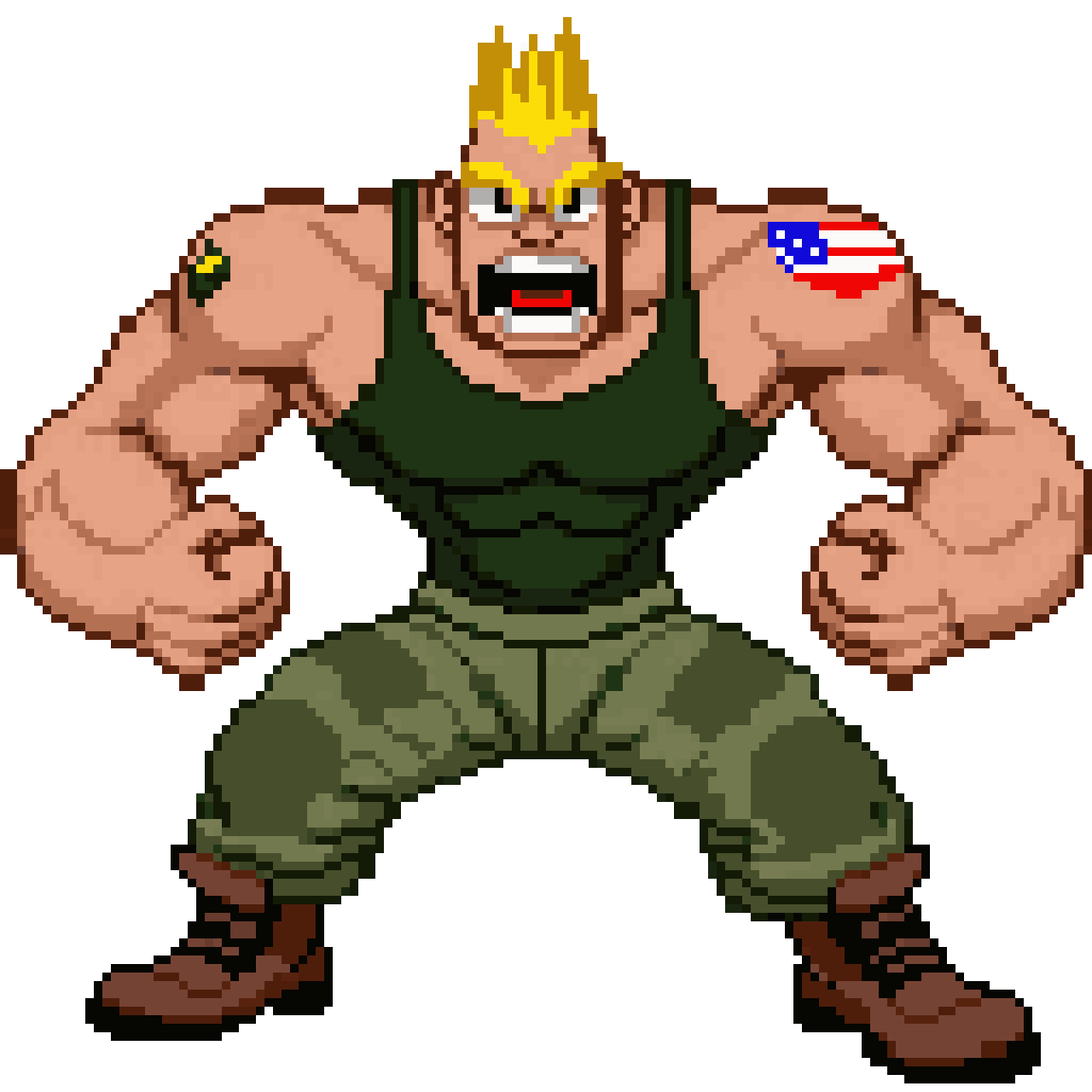 Muscular military fighter pixel art