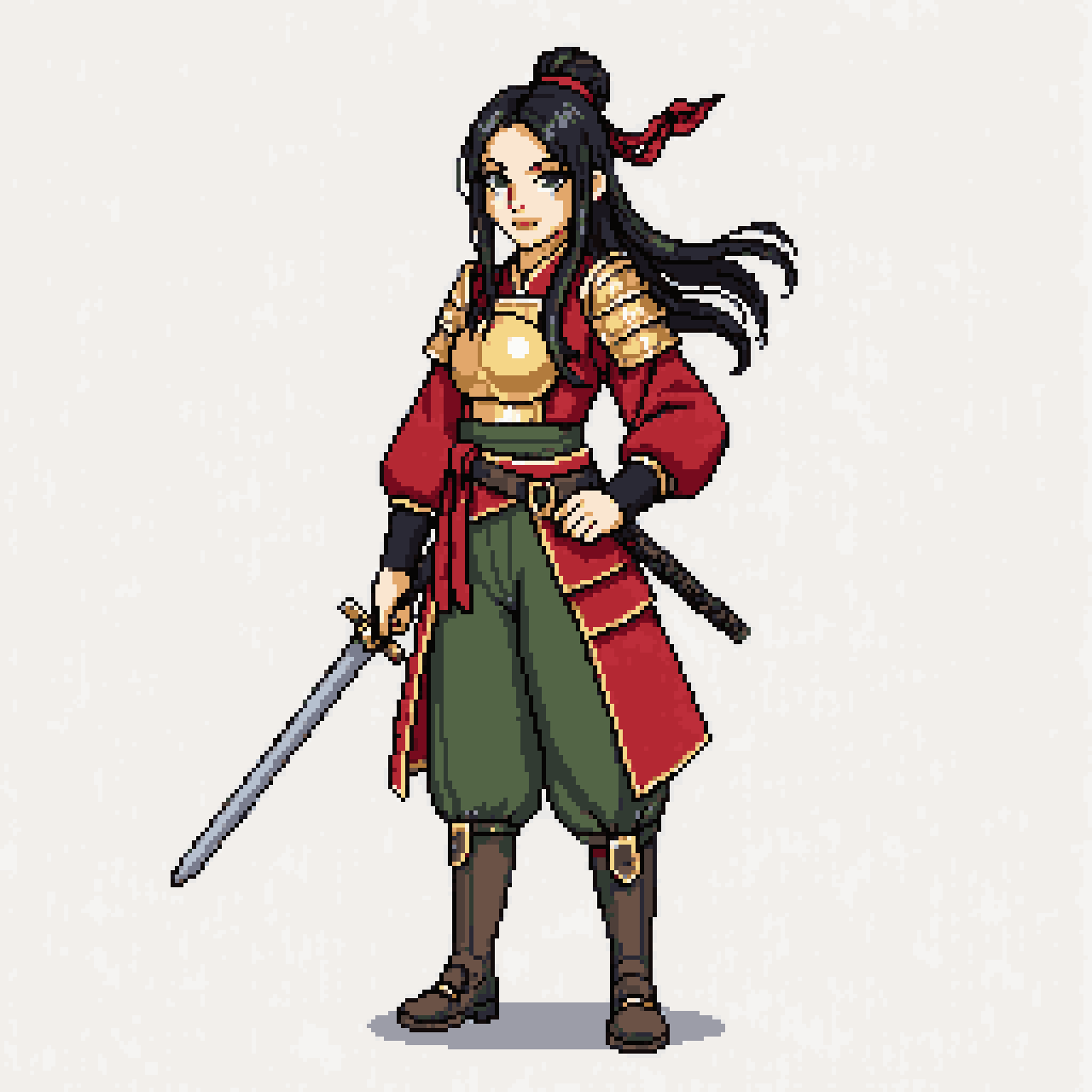 Confident Chinese Warrior in Armor pixel art
