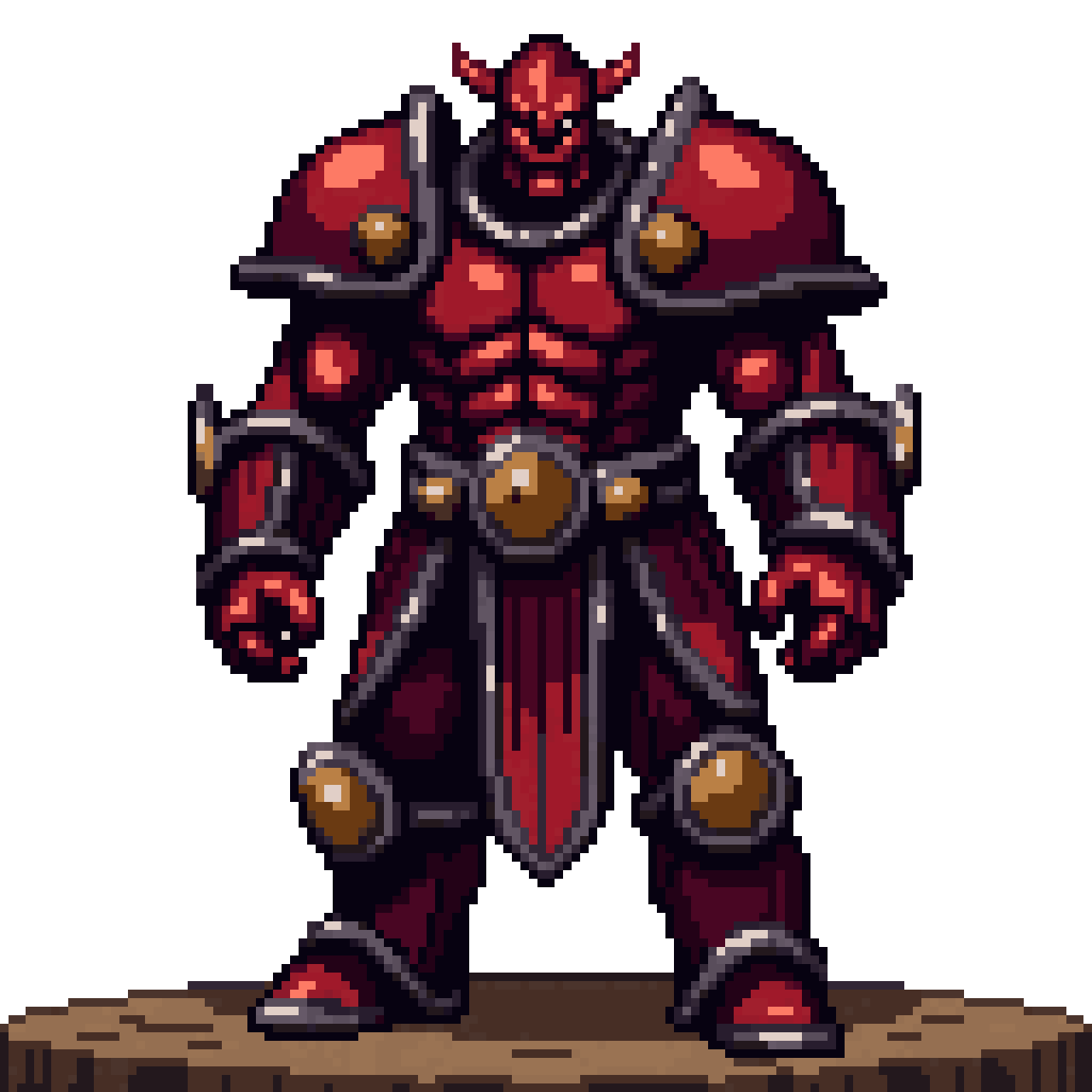 Red Orc Warrior in Dark Iron Plate pixel art