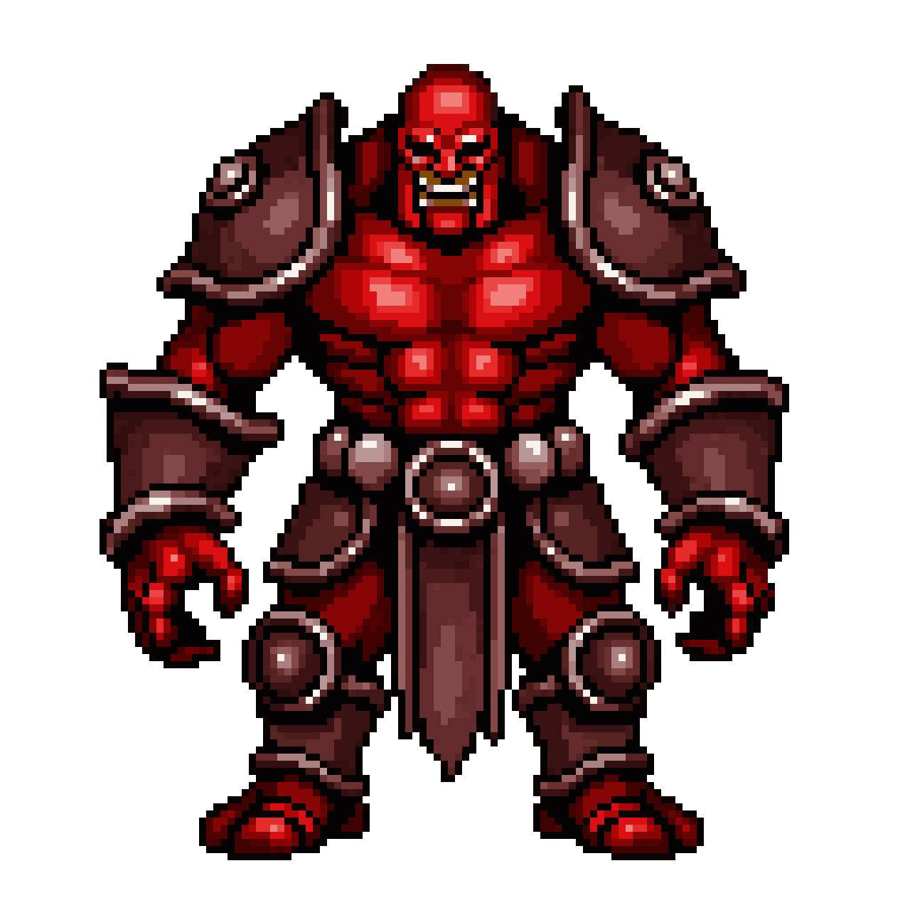 Red Orc Warrior in Dark Iron Plate pixel art