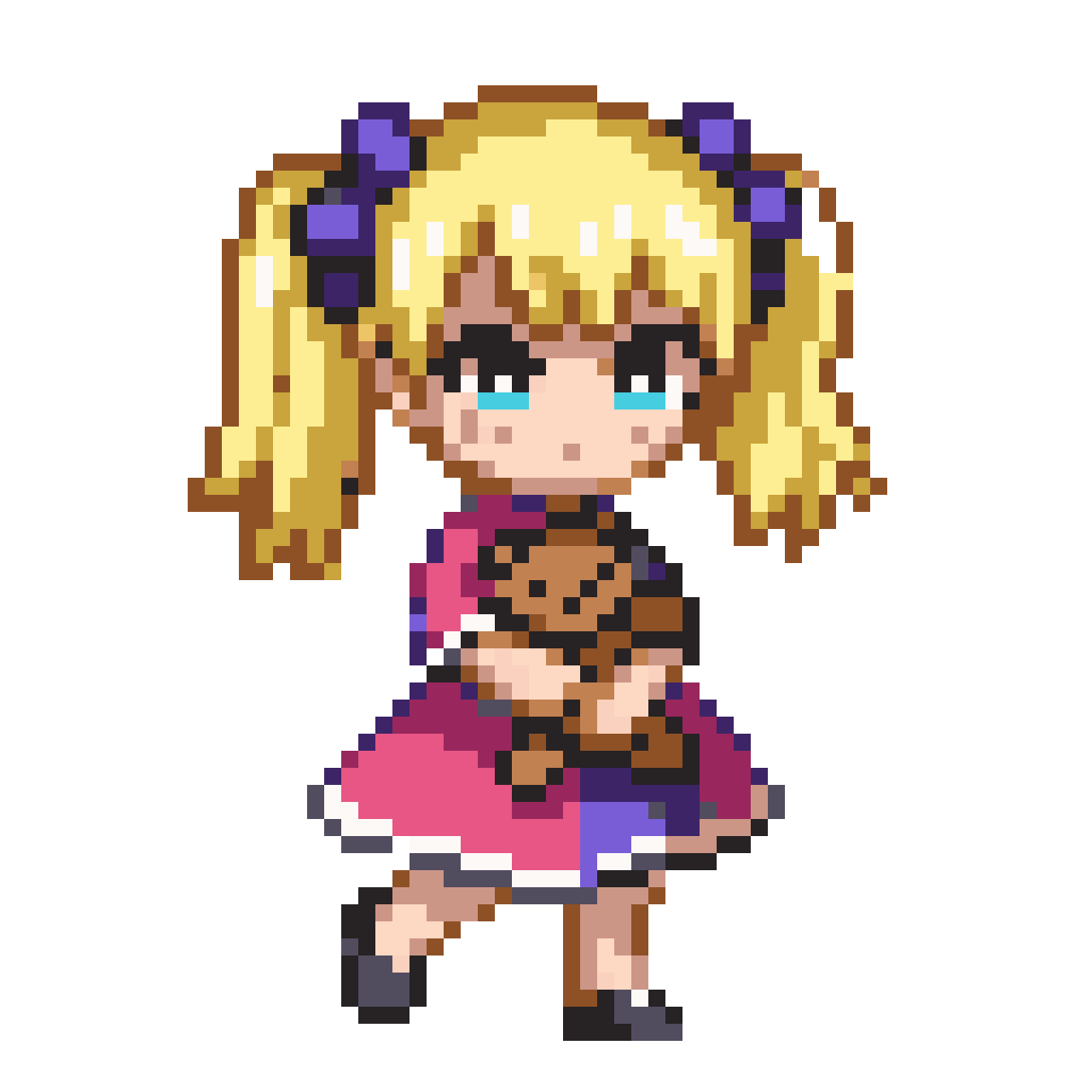 Blonde girl with teddy pixel art