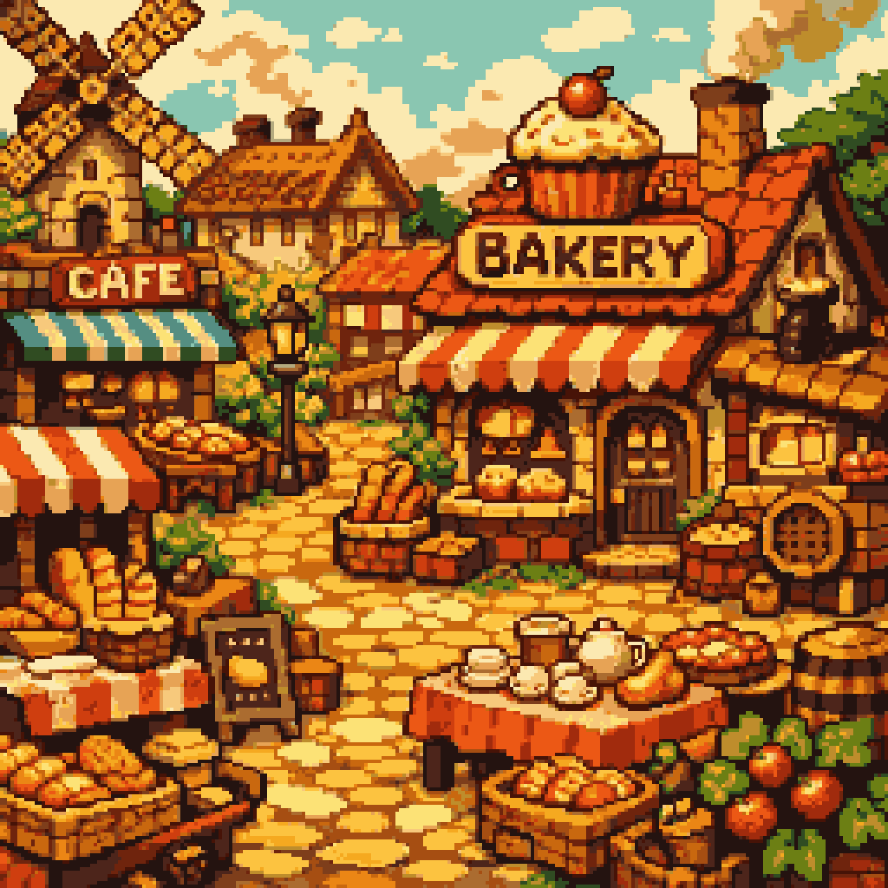 Pixel Art Bakery Town Aesthetic pixel art
