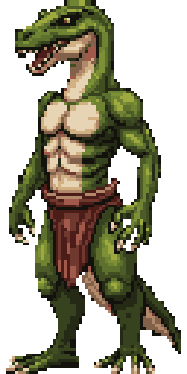 muscular green dinosaur pixel art