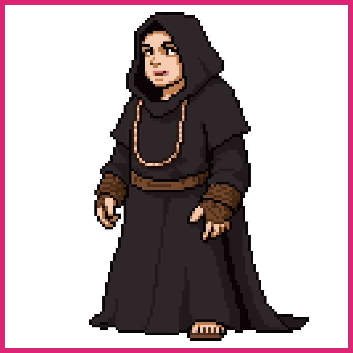 medieval monk in faded black robe | Sprite-AI