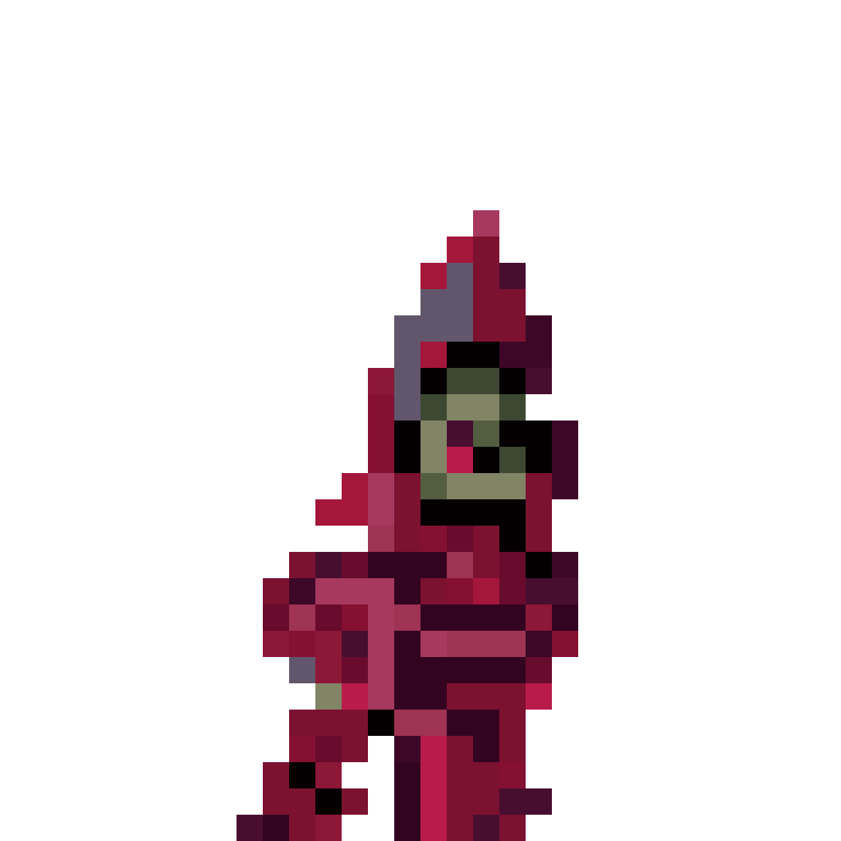 8-bit zombie in conical hood pixel art