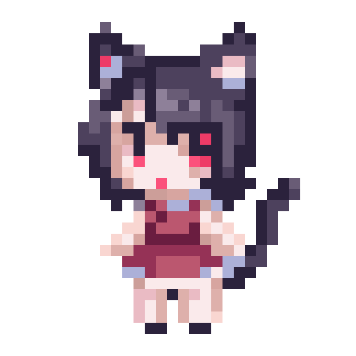 cute chibi cat girl in red dress pixel art