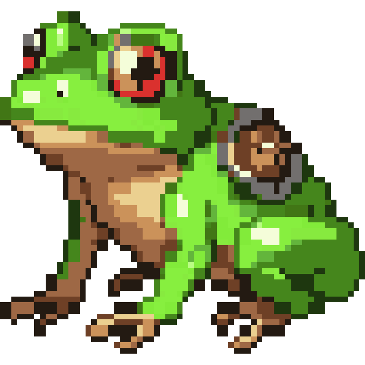 Green frog with clock pixel art