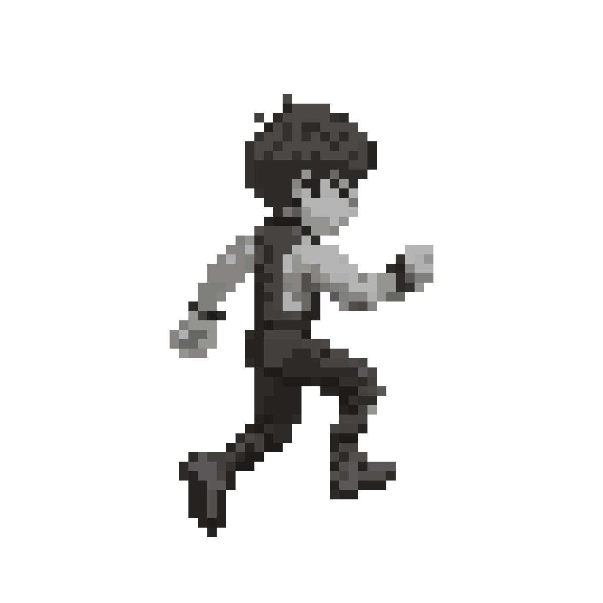black and white running boy in pierrot suit pixel art