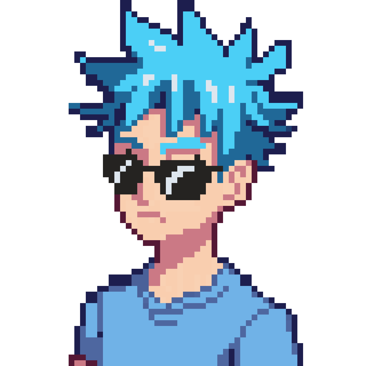 Anime boy in blue shirt pixel art