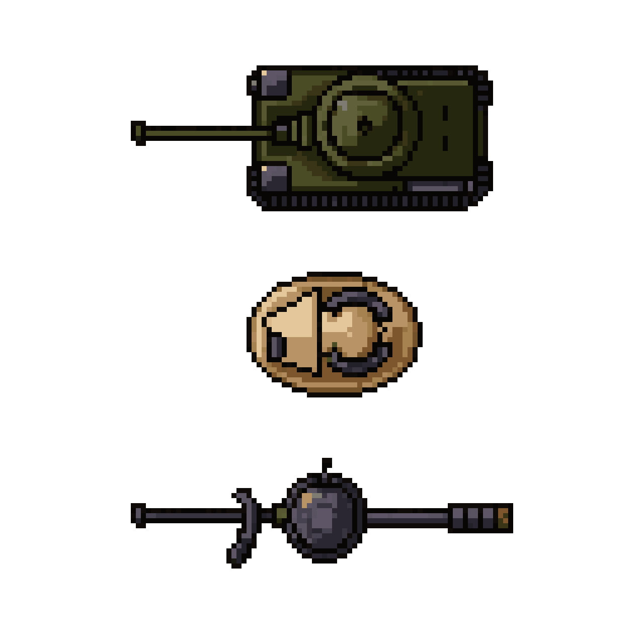 Three Tank Sprites in Pixel Art pixel art